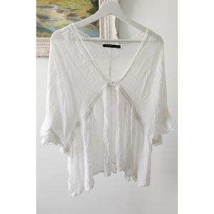 BERSHKA boho white lace loose cotton top